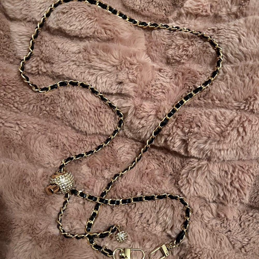 New Gold and black adjustable crossbody chain with rhinestones